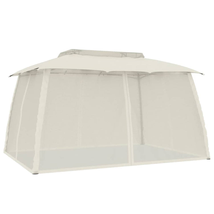 Vidaxl -Arbor -Seitenwände aus Netz und Doppeldach 3,93x2,93 M Stahlcreme