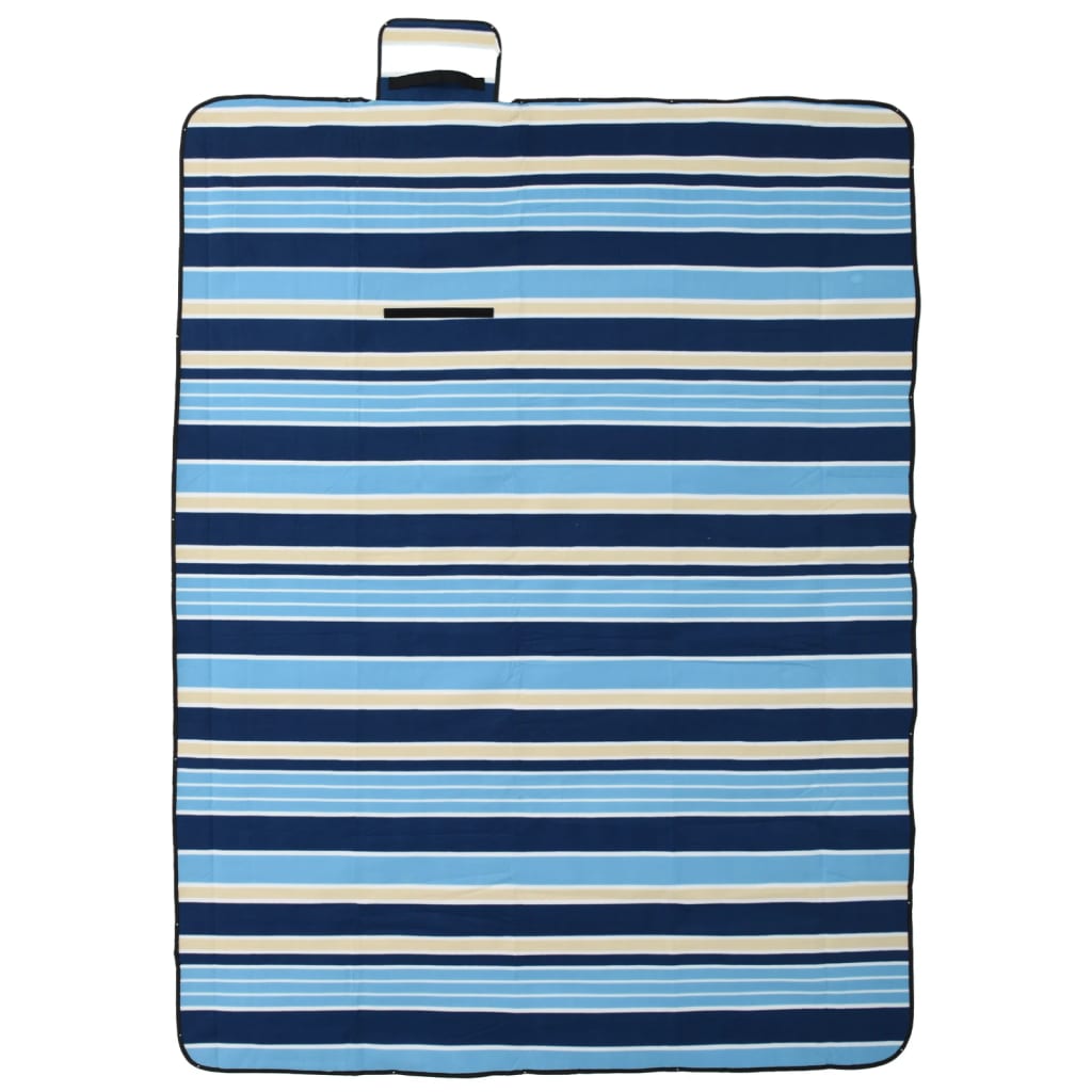 Vidaxl Picknick Teppich faltbar gestreift 200x150 cm Samt Blau Weiß