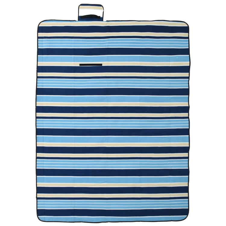 Vidaxl Picknick Teppich faltbar gestreift 200x150 cm Samt Blau Weiß