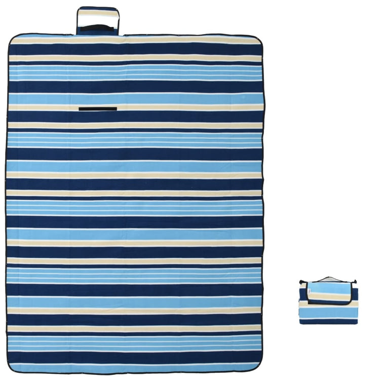 Vidaxl Picknick Teppich faltbar gestreift 200x150 cm Samt Blau Weiß
