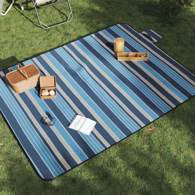 Vidaxl Picknick Teppich faltbar gestreift 200x150 cm Samt Blau Weiß