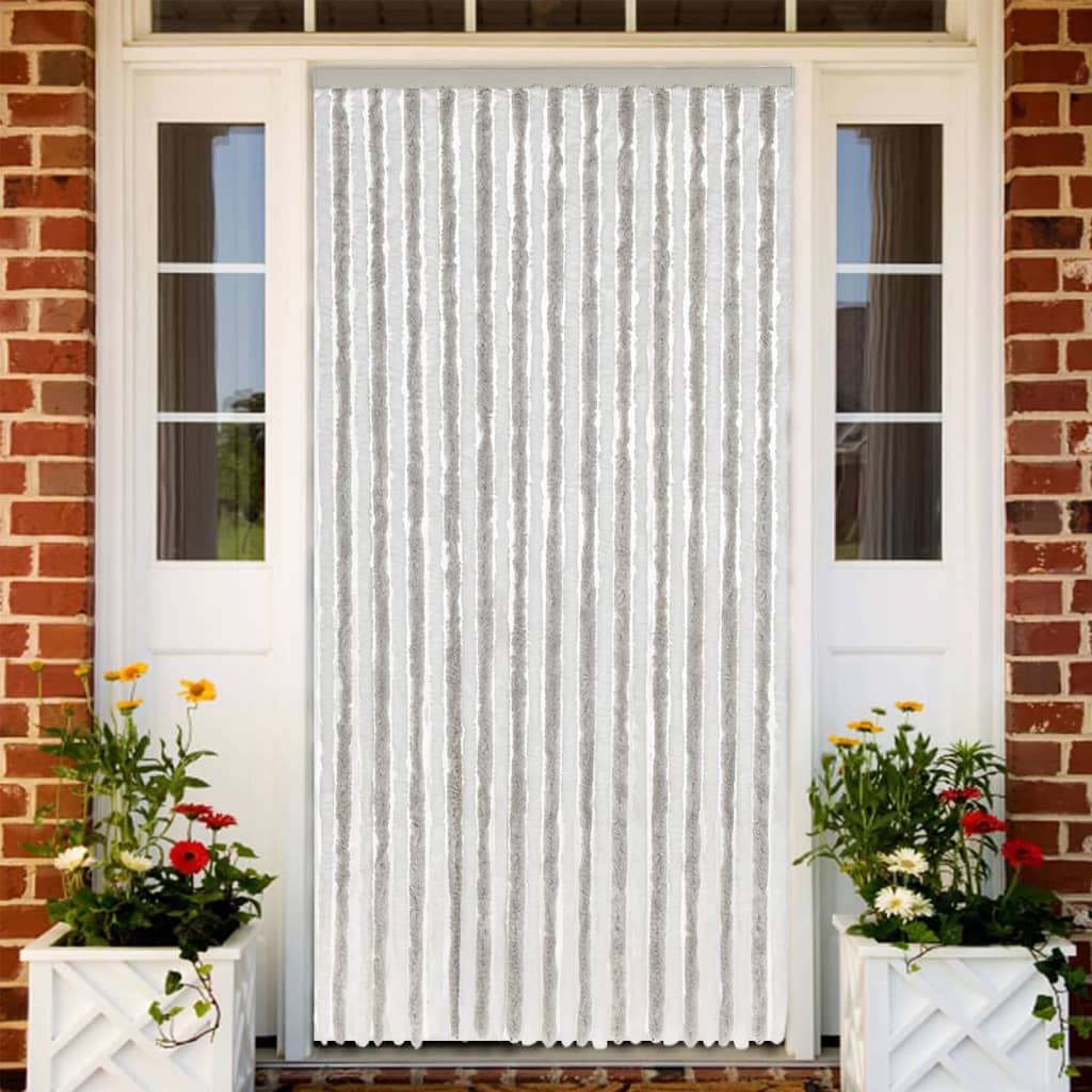 Vidaxl Fly Vorhang 118x220 cm Chenille hellgrau und weiß