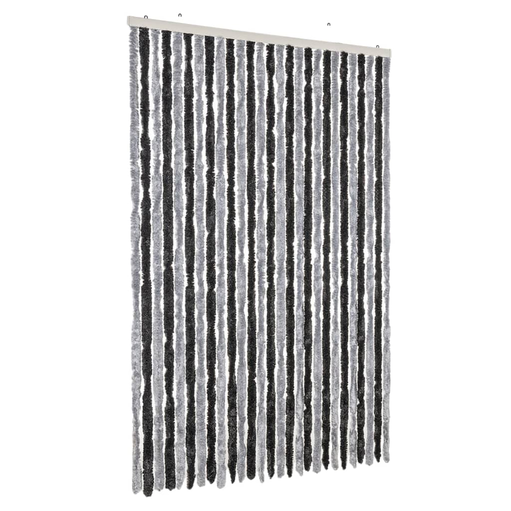 Vidaxl Fly Vorhang 118x220 cm Chenille grau und schwarz
