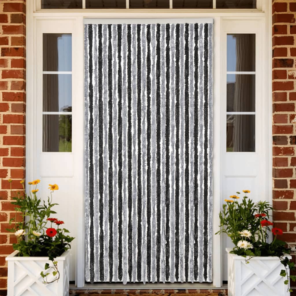 Vidaxl Fly Vorhang 118x220 cm Chenille grau und schwarz