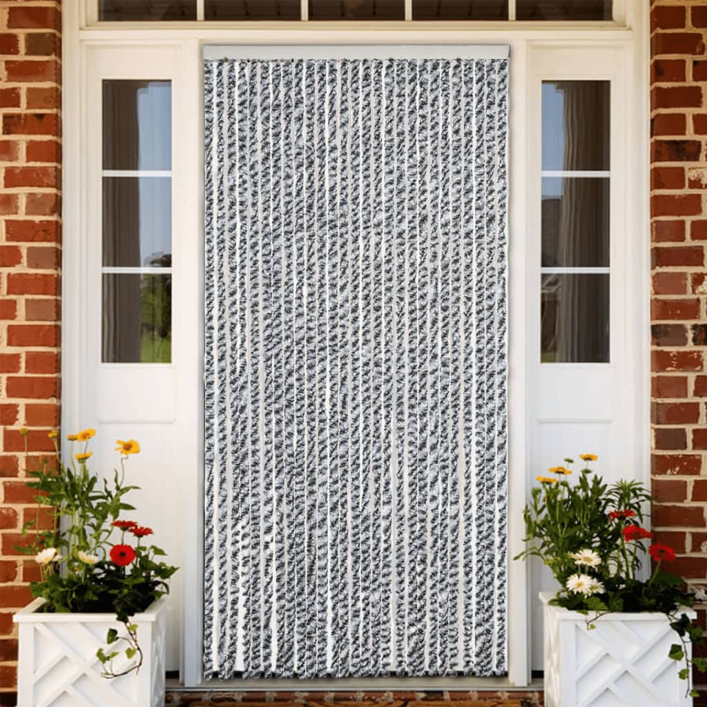Vidaxl Fly Vorhang 118x220 cm Chenille grau und schwarz und weiß