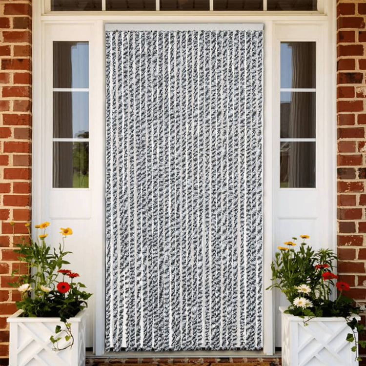 Vidaxl Fly Vorhang 118x220 cm Chenille grau und schwarz und weiß