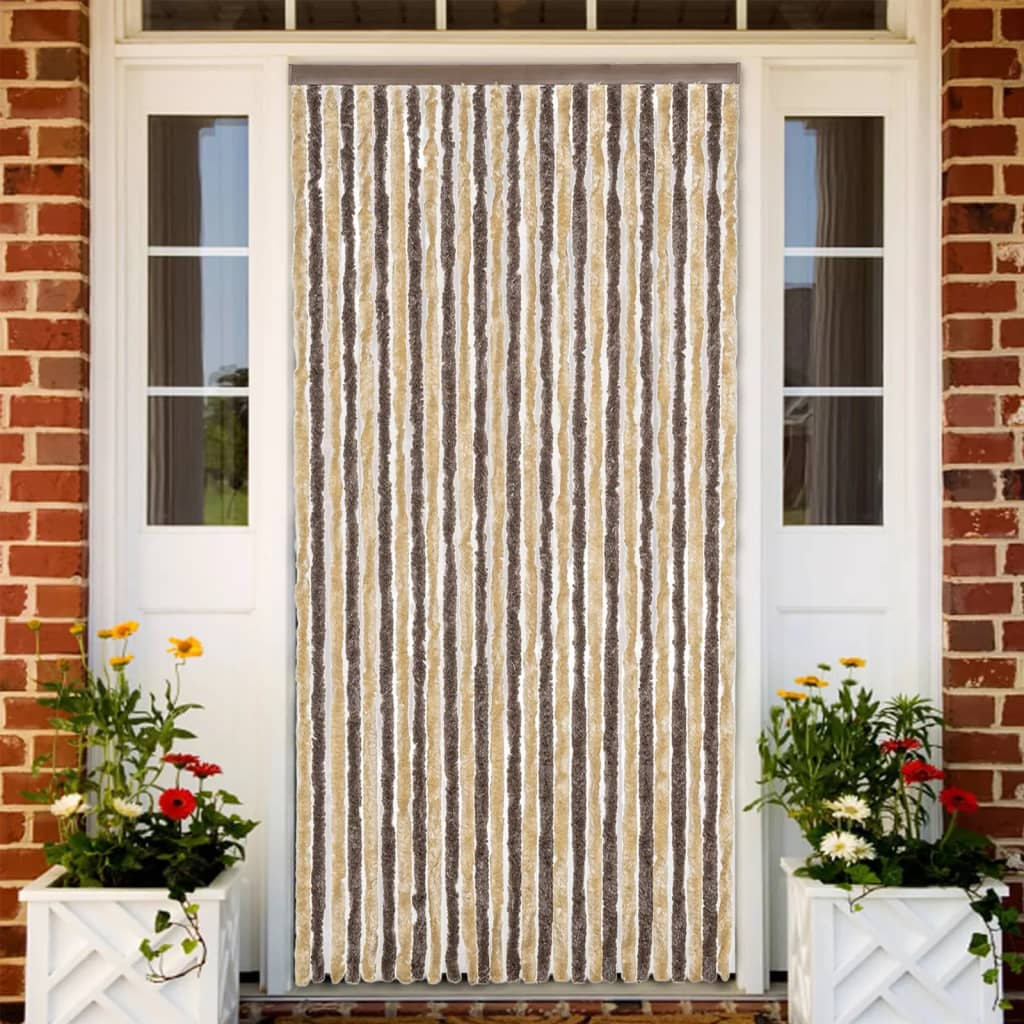 Vidaxl Fly Vorhang 118x220 cm Chenille dunkelbraun und beige