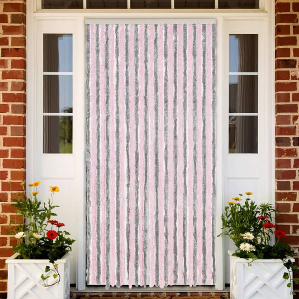 Vidaxl Fly Vorhang 118x220 cm Chenille Silbergrau und Rosa