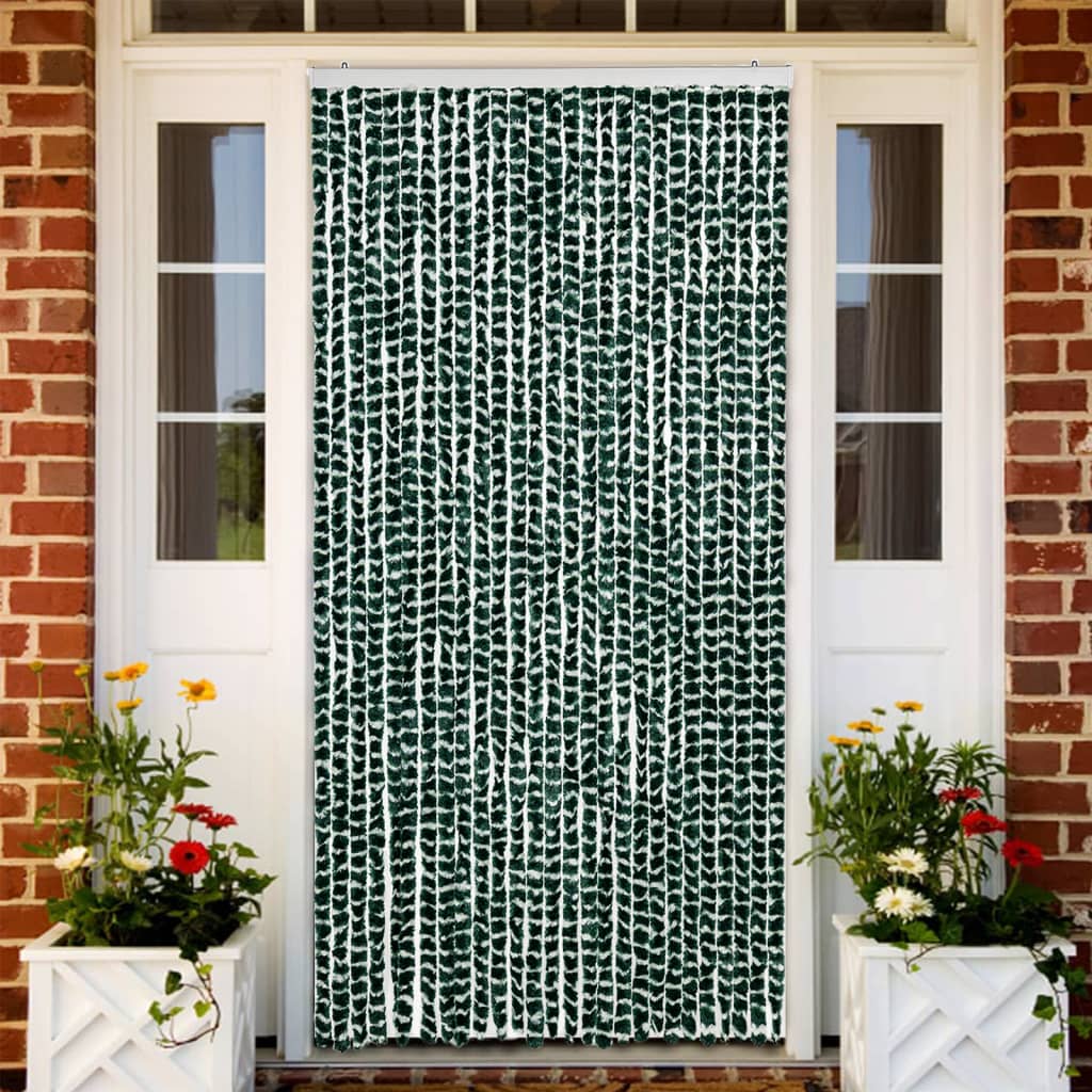 Vidaxl Fly Vorhang 118x220 cm Chenille grün und weiß