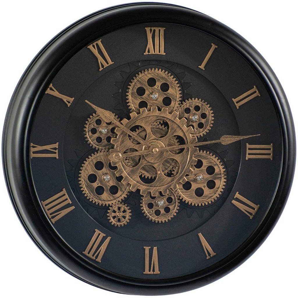 Excellent Houseware analoge Wanduhr 40 cm gold schwarz