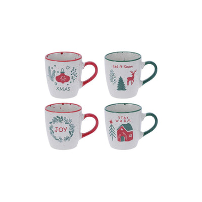 Home Styling Weihnachtsbecher aus Steingut, 4er-Set, 200 ml