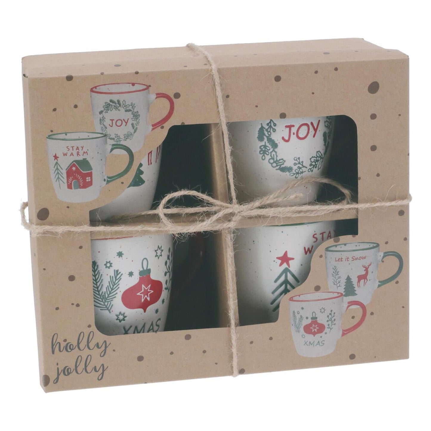 Home Styling Weihnachtsbecher aus Steingut, 4er-Set, 200 ml