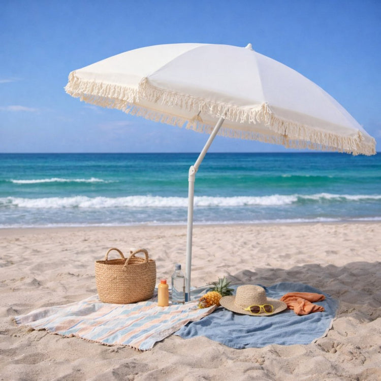 Andere Marken Profi-Strandschirm Aruba mit Fransen 180 cm ecru