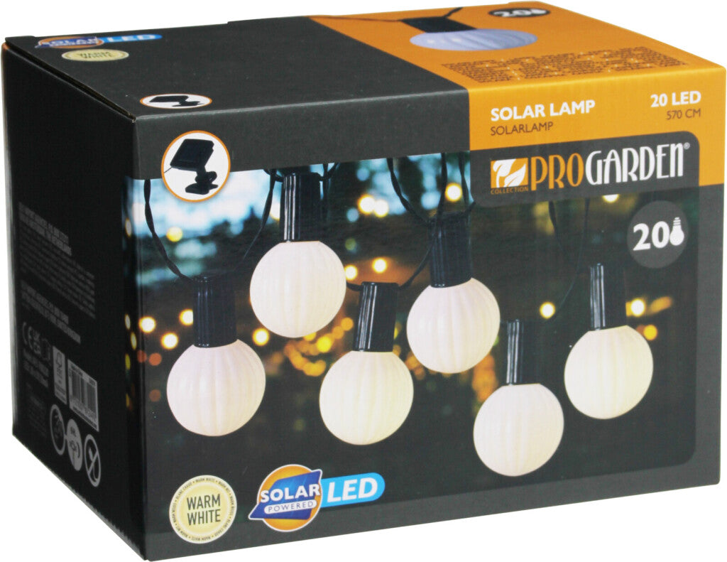 Pro Garden Solar-LED-Lichterkette, 20 warmweiße Lampen, 5,7 Meter solarbetriebene Außenbeleuchtung