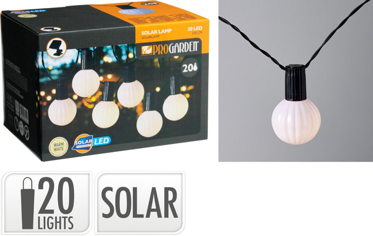 Pro Garden Solar-LED-Lichterkette, 20 warmweiße Lampen, 5,7 Meter solarbetriebene Außenbeleuchtung