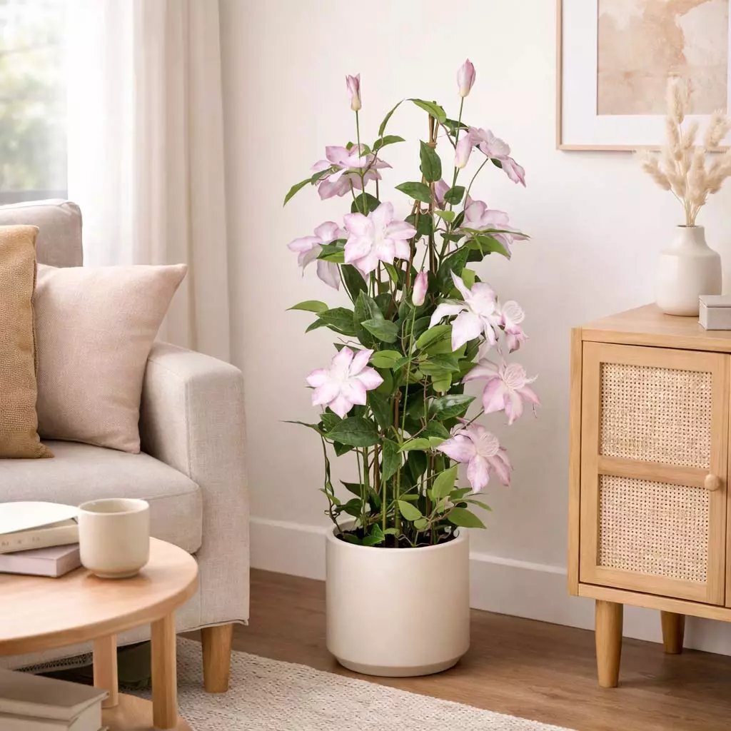 Andere Marken Kunstpflanze Clematis 98x35 cm grün rosa