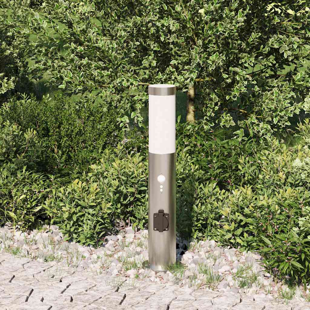 Vidaxx Pollerbeleuchtung mit Sensor und Steckdose 50 cm Edelstahl IP44