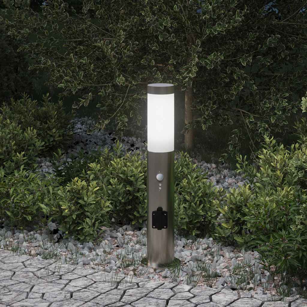 Vidaxx Pollerbeleuchtung mit Sensor und Steckdose 50 cm Edelstahl IP44