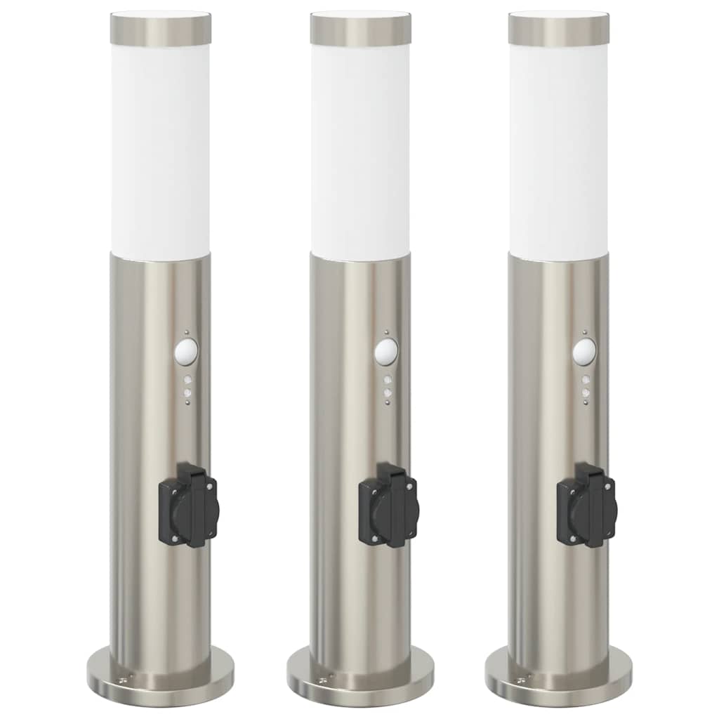 Vidaxx Pollerbeleuchtung mit Sensor und Steckdose 3 Stück 50 cm Edelstahl IP44