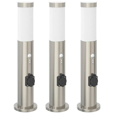 Vidaxx Pollerbeleuchtung mit Sensor und Steckdose 3 Stück 50 cm Edelstahl IP44