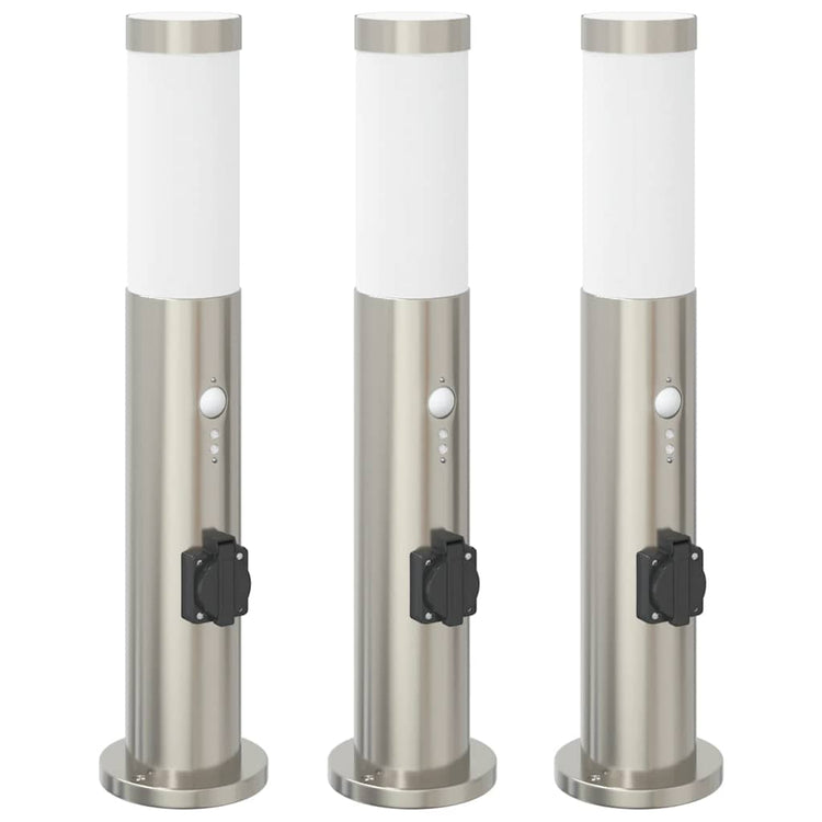 Vidaxx Pollerbeleuchtung mit Sensor und Steckdose 3 Stück 50 cm Edelstahl IP44