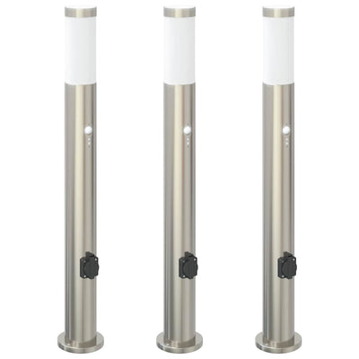 Vidaxx Pollerbeleuchtung mit Sensor und Steckdose 3 Stück 80 cm Edelstahl IP44