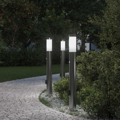 Vidaxx Pollerbeleuchtung mit Sensor und Steckdose 3 Stück 80 cm Edelstahl IP44