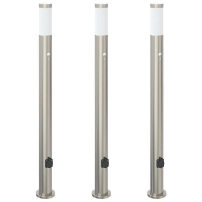 Vidaxx Pollerbeleuchtung mit Sensor und Steckdose 3 Stück 110 cm Edelstahl IP44