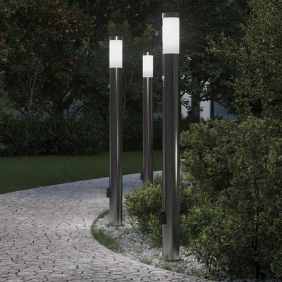 Vidaxx Pollerbeleuchtung mit Sensor und Steckdose 3 Stück 110 cm Edelstahl IP44