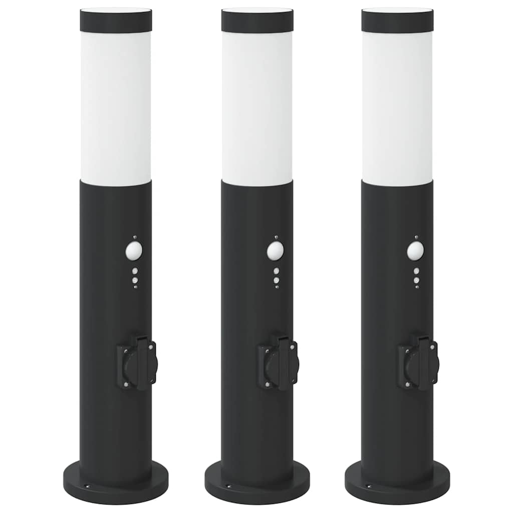 Vidaxx Pollerbeleuchtung mit Sensor und Steckdose 3 Stück 50 cm Edelstahl IP44