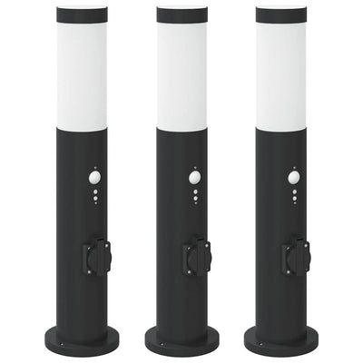 Vidaxx Pollerbeleuchtung mit Sensor und Steckdose 3 Stück 50 cm Edelstahl IP44