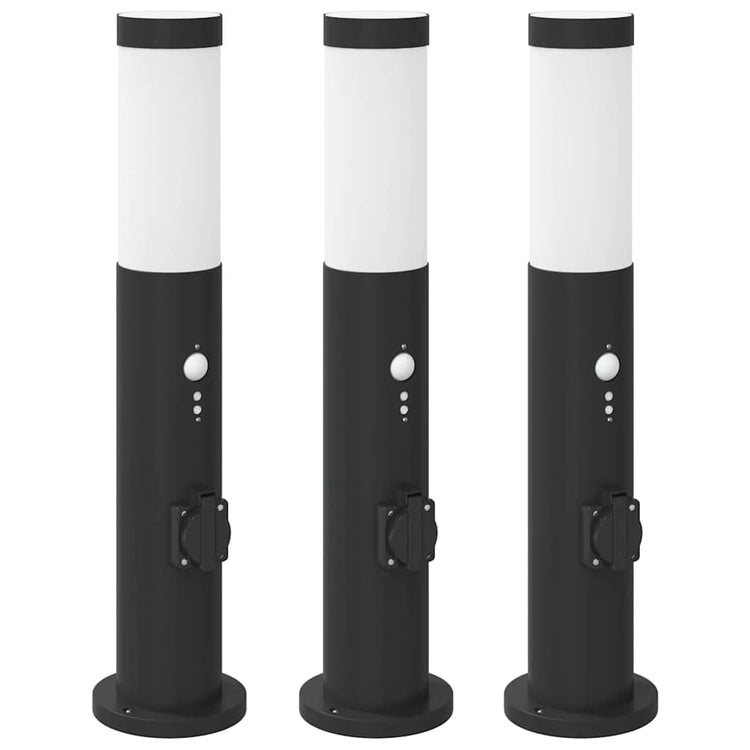 Vidaxx Pollerbeleuchtung mit Sensor und Steckdose 3 Stück 50 cm Edelstahl IP44