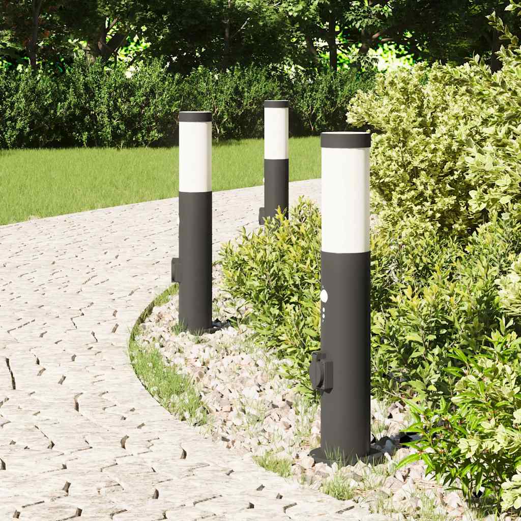 Vidaxx Pollerbeleuchtung mit Sensor und Steckdose 3 Stück 50 cm Edelstahl IP44