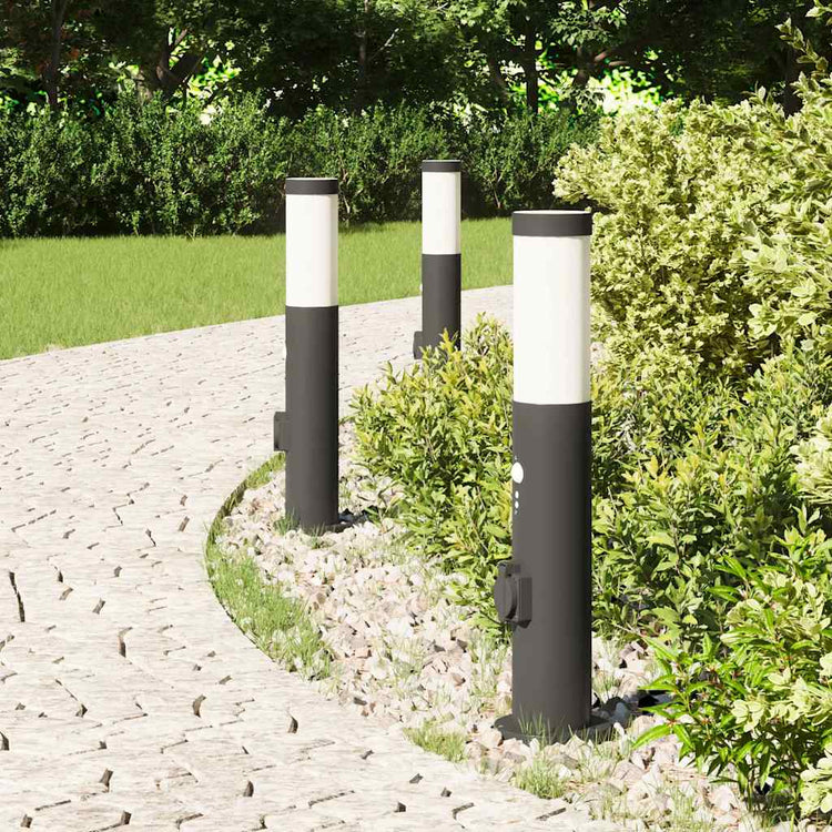 Vidaxx Pollerbeleuchtung mit Sensor und Steckdose 3 Stück 50 cm Edelstahl IP44