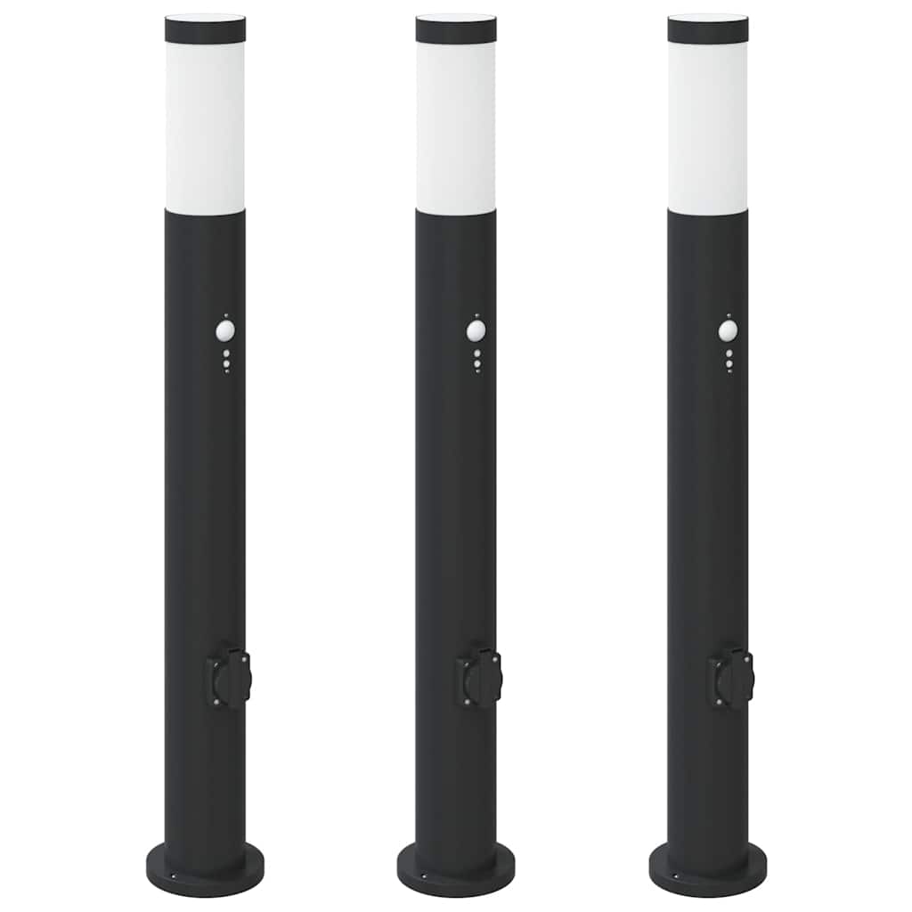 Vidaxx Pollerbeleuchtung mit Sensor und Steckdose 3 Stück 80 cm Edelstahl IP44