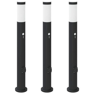 Vidaxx Pollerbeleuchtung mit Sensor und Steckdose 3 Stück 80 cm Edelstahl IP44