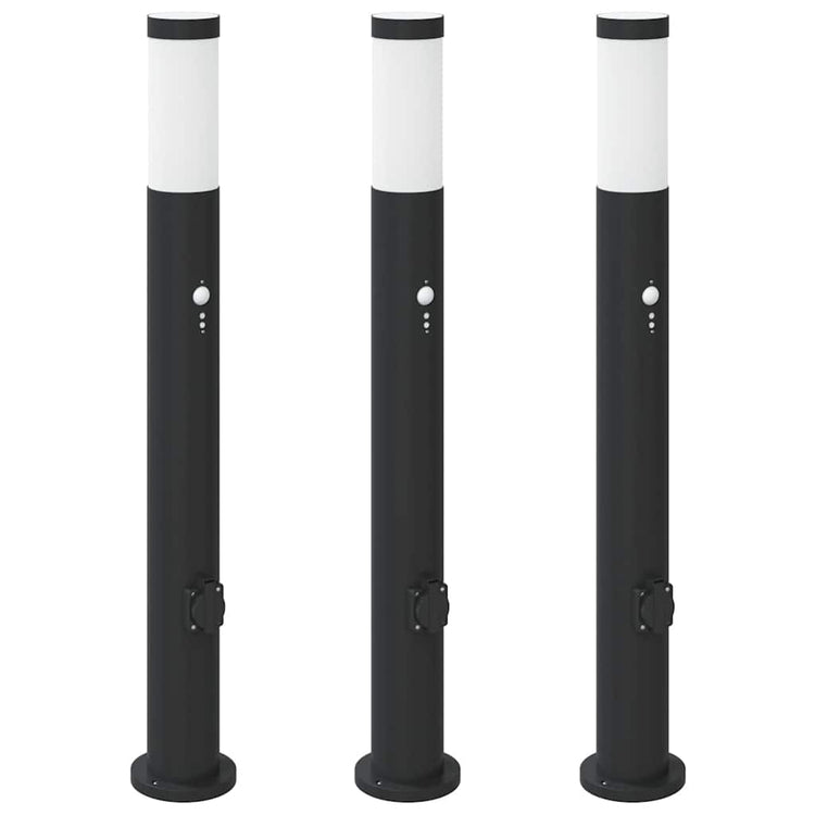 Vidaxx Pollerbeleuchtung mit Sensor und Steckdose 3 Stück 80 cm Edelstahl IP44