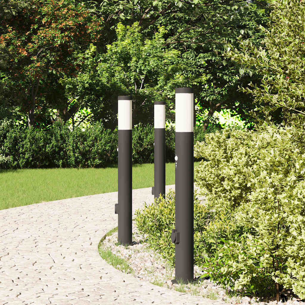 Vidaxx Pollerbeleuchtung mit Sensor und Steckdose 3 Stück 80 cm Edelstahl IP44