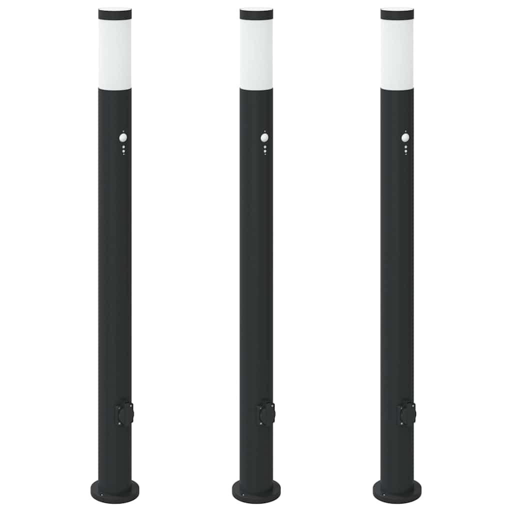 Vidaxx Pollerbeleuchtung mit Sensor und Steckdose 3 Stück 110 cm Edelstahl IP44