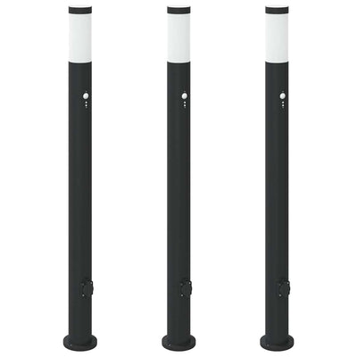 Vidaxx Pollerbeleuchtung mit Sensor und Steckdose 3 Stück 110 cm Edelstahl IP44