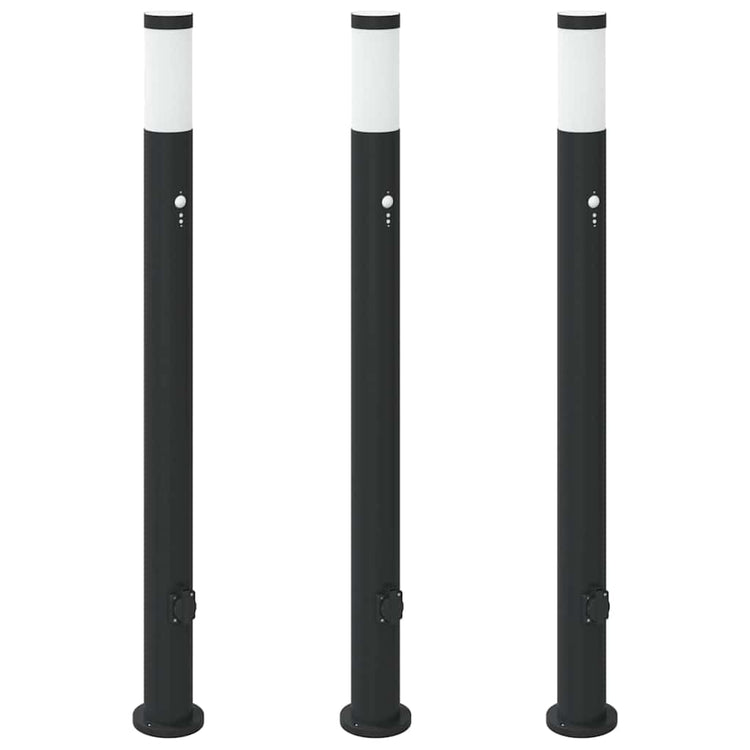 Vidaxx Pollerbeleuchtung mit Sensor und Steckdose 3 Stück 110 cm Edelstahl IP44