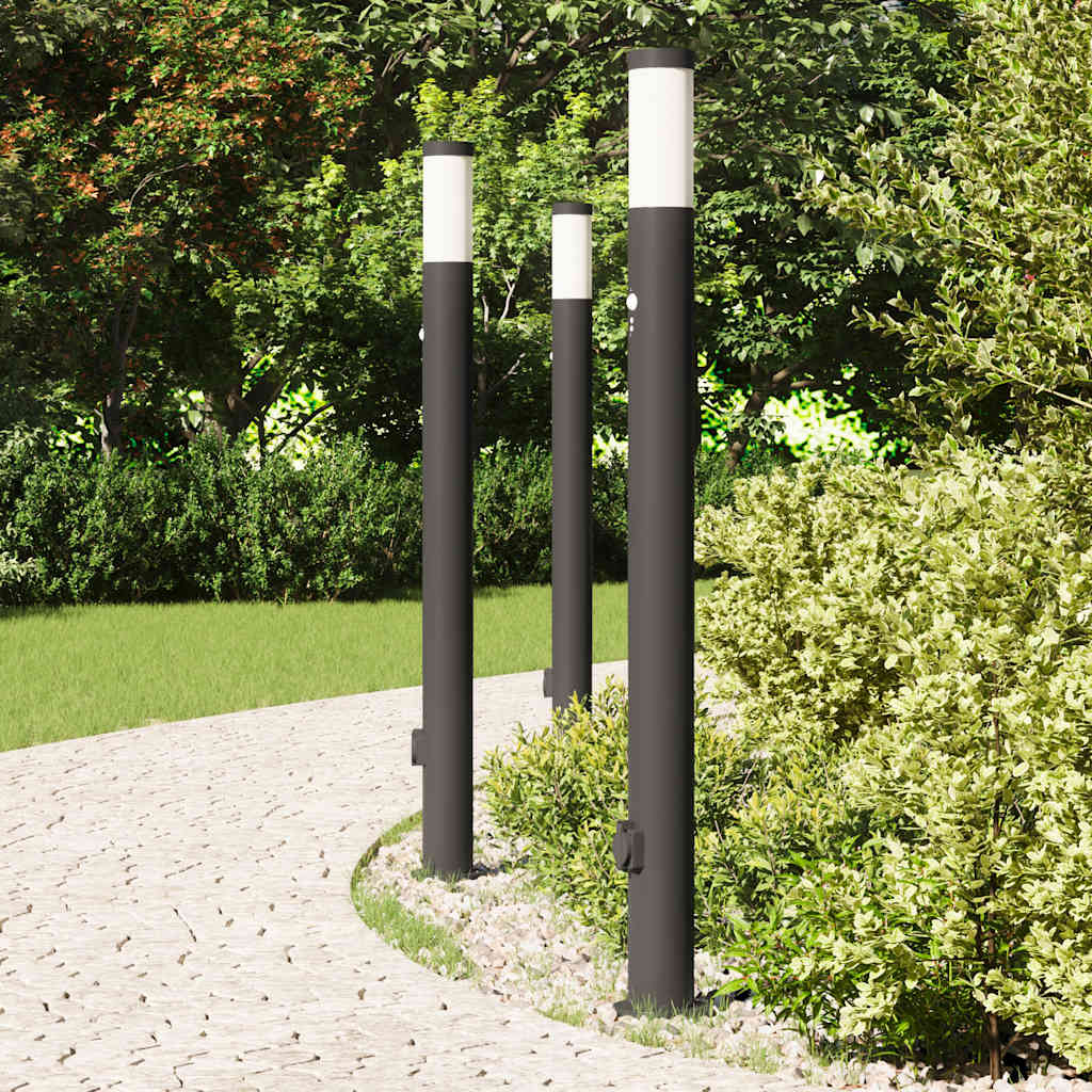 Vidaxx Pollerbeleuchtung mit Sensor und Steckdose 3 Stück 110 cm Edelstahl IP44