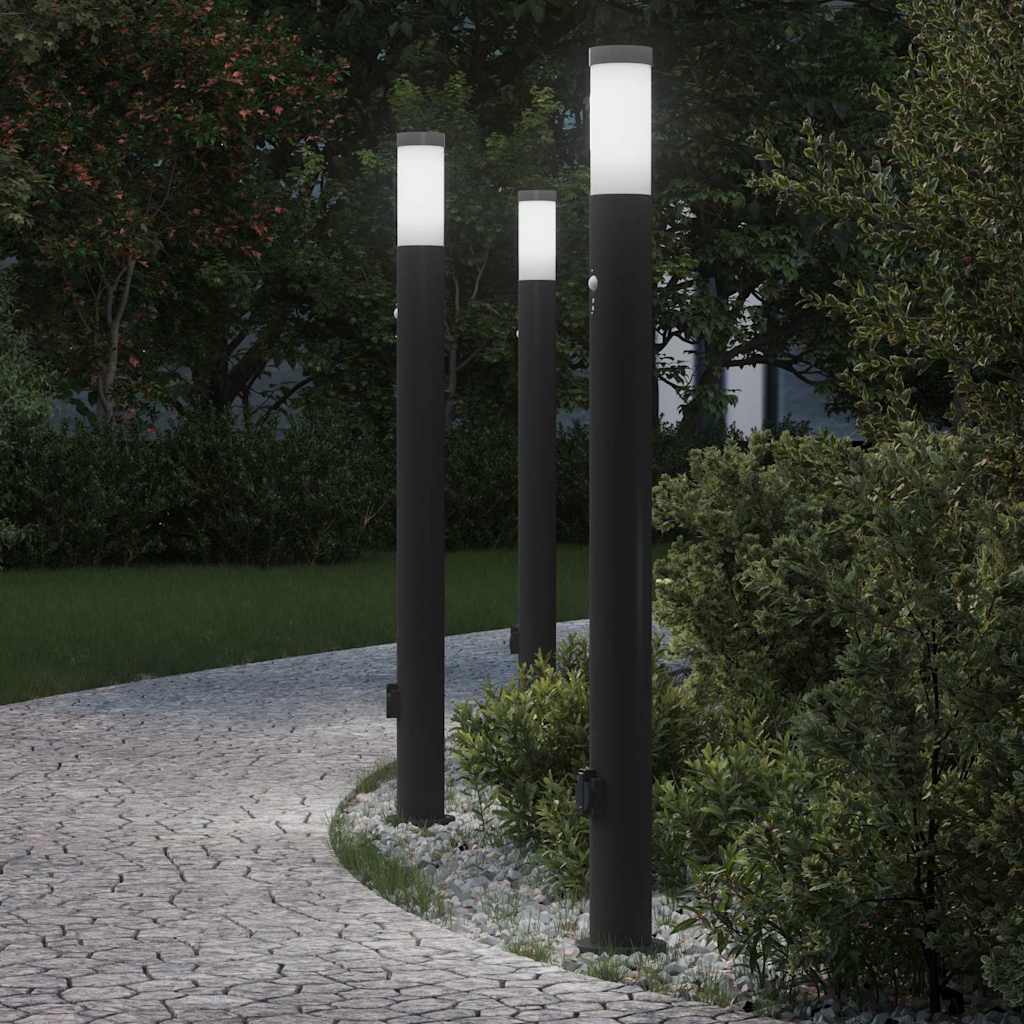 Vidaxx Pollerbeleuchtung mit Sensor und Steckdose 3 Stück 110 cm Edelstahl IP44