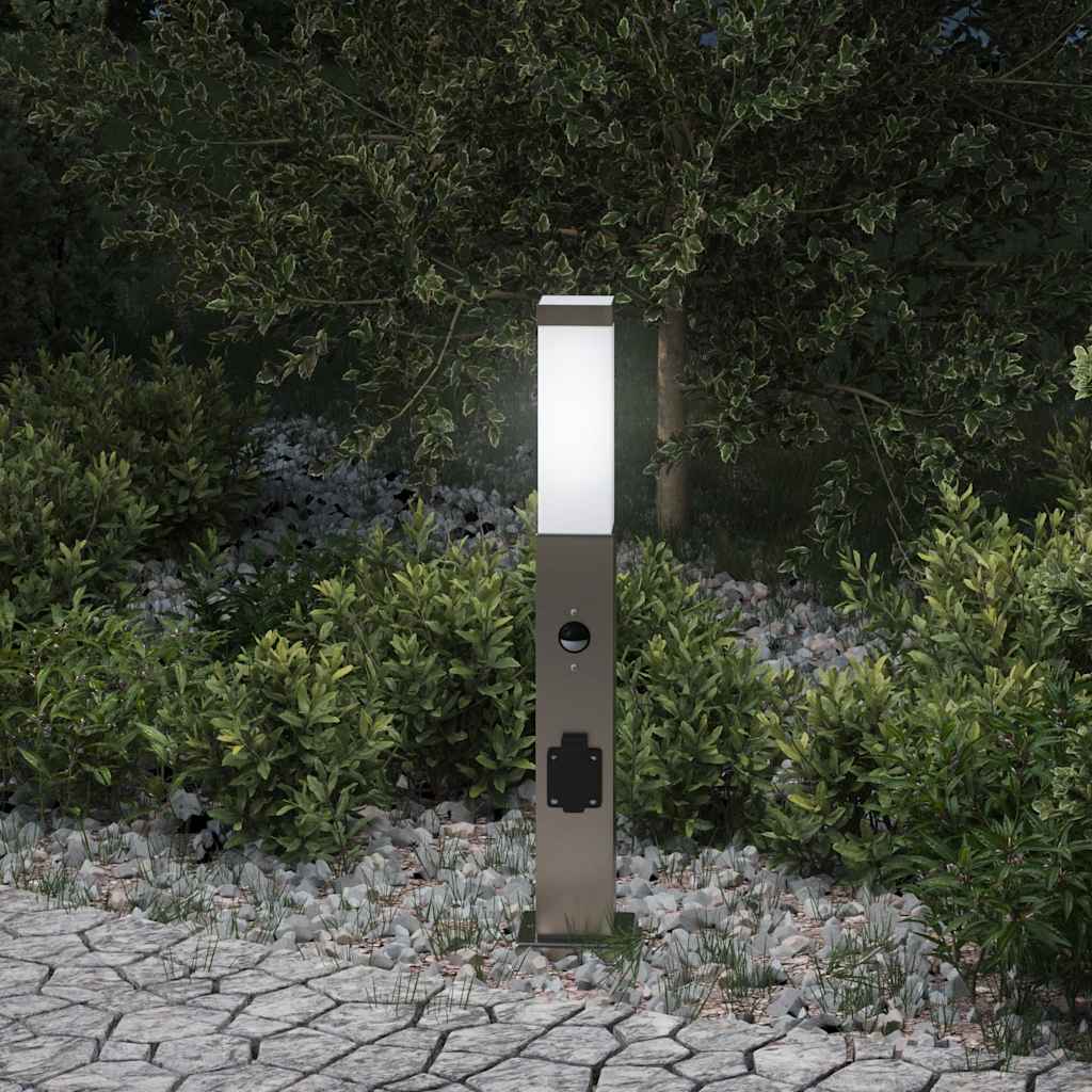 Vidaxx Pollerbeleuchtung mit Sensor und Steckdose 50 cm Edelstahl IP44