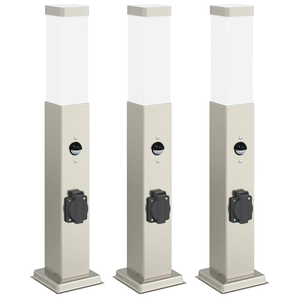 Vidaxx Pollerbeleuchtung mit Sensor und Steckdose 3 Stück 50 cm Edelstahl IP44