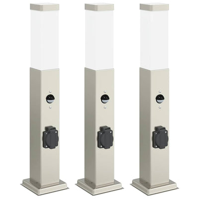 Vidaxx Pollerbeleuchtung mit Sensor und Steckdose 3 Stück 50 cm Edelstahl IP44