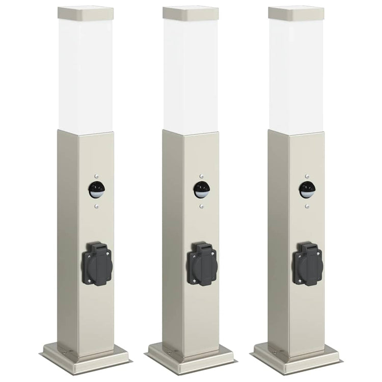 Vidaxx Pollerbeleuchtung mit Sensor und Steckdose 3 Stück 50 cm Edelstahl IP44