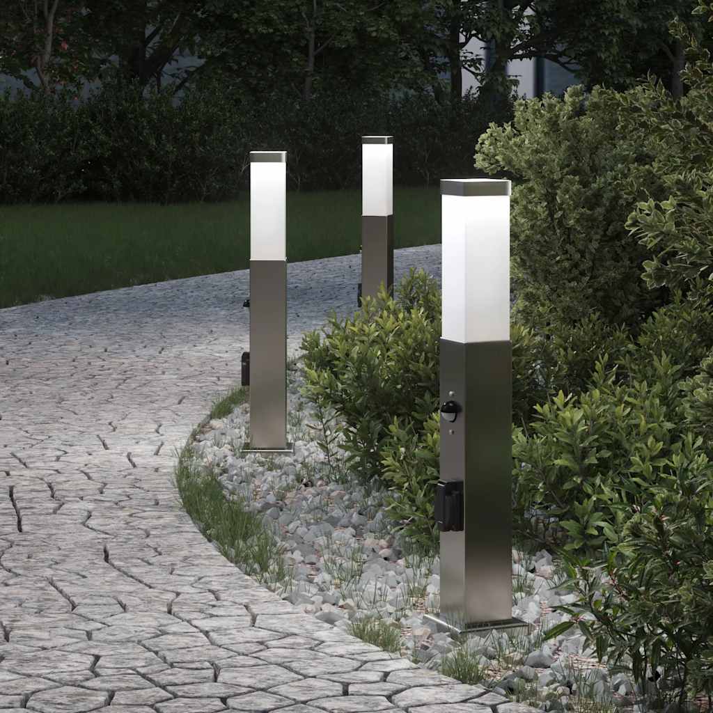 Vidaxx Pollerbeleuchtung mit Sensor und Steckdose 3 Stück 50 cm Edelstahl IP44