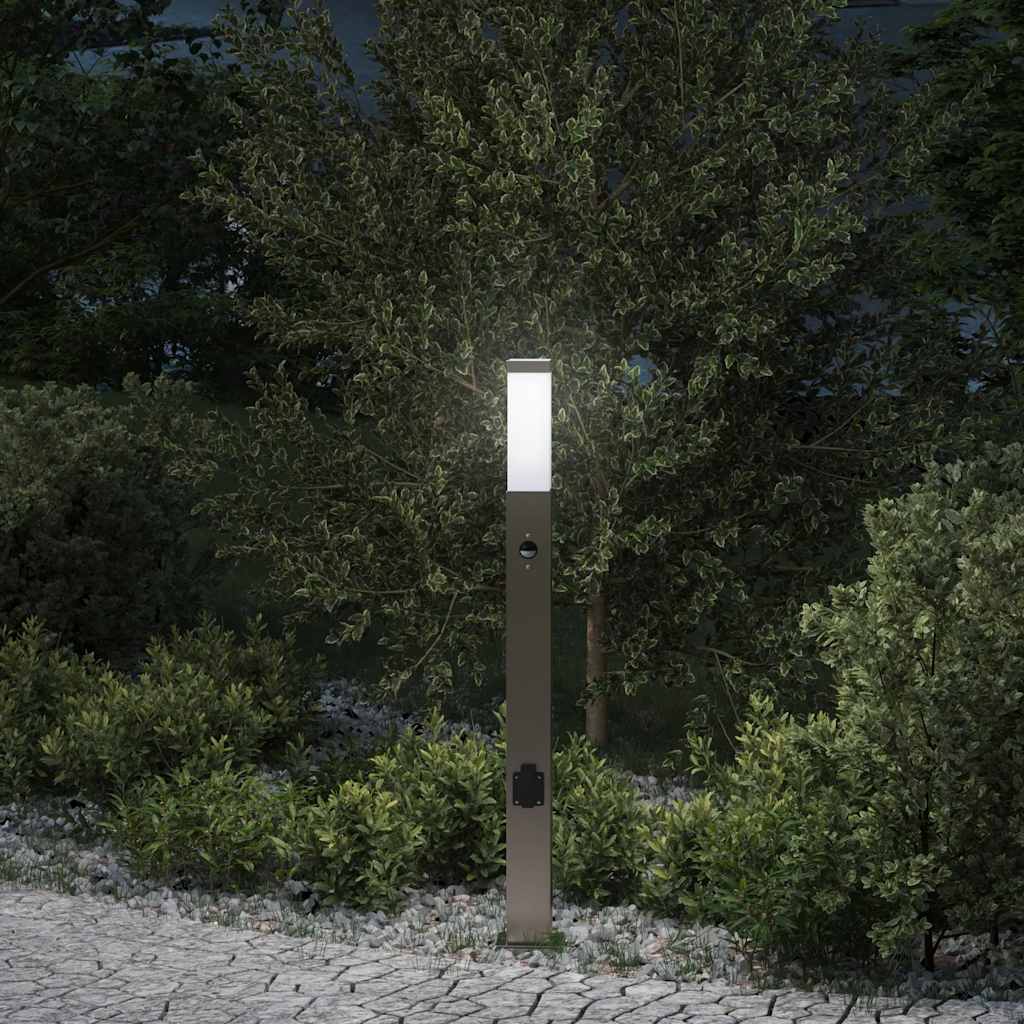 Vidaxl Pollerleuchte mit Sensor und Steckdose 80 cm Edelstahl IP44