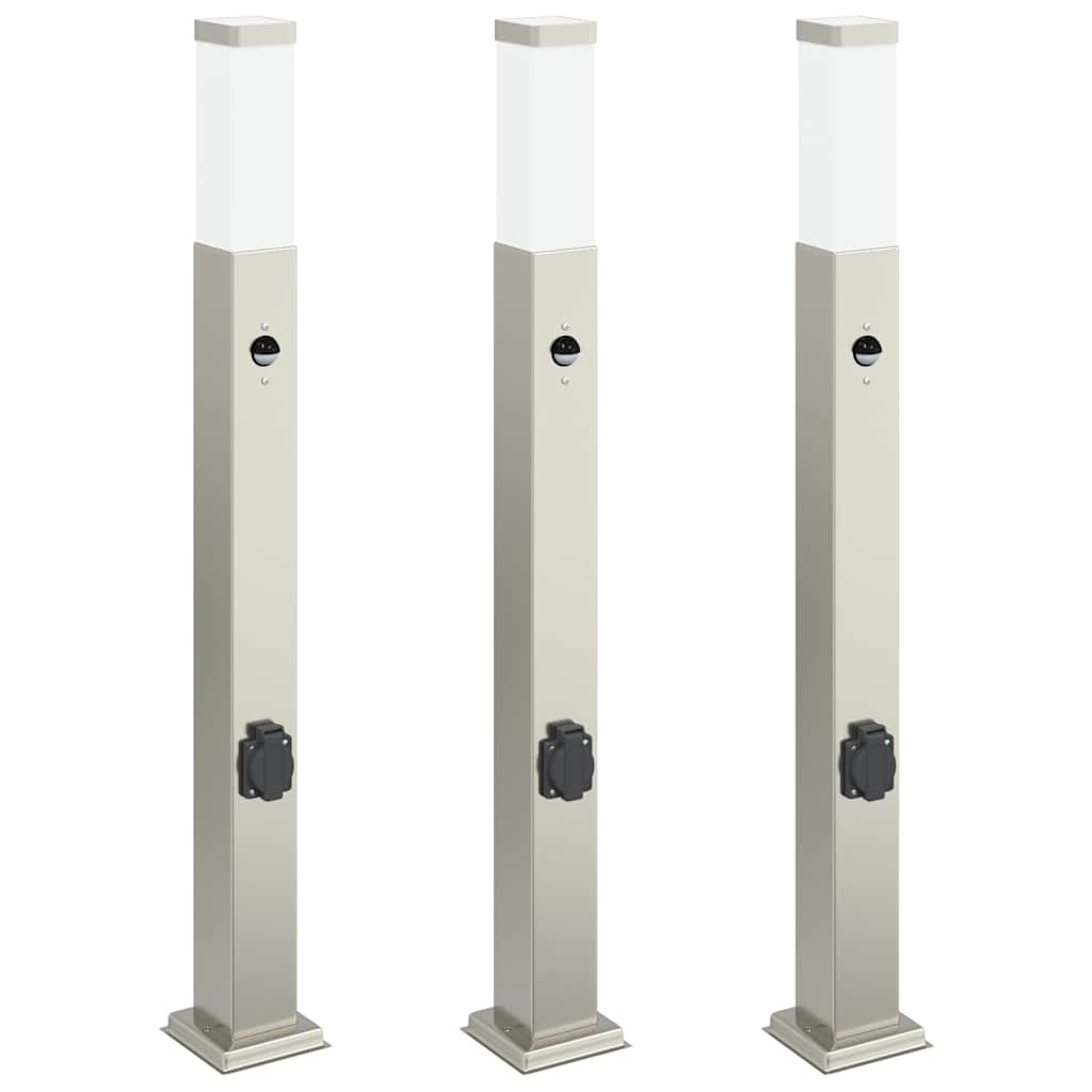 Vidaxx Pollerbeleuchtung mit Sensor und Steckdose 3 Stück 80 cm Edelstahl IP44